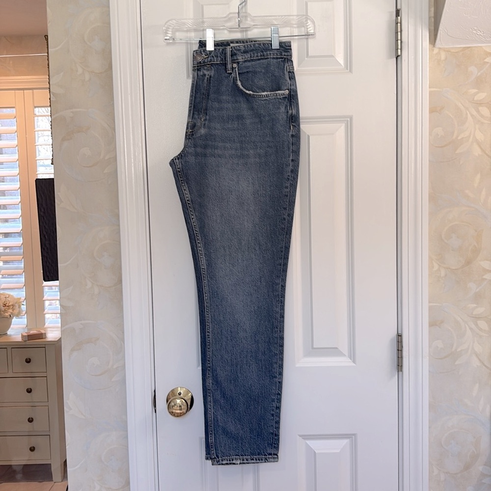 Allsaints Rex Slim Fit Men's Blue Stretch Jeans in Vintage Wash.